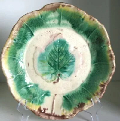 Pretty/Old Majolica Grape Leaf Bowl 8 1/4  #2 Circa 1880s • $39.95