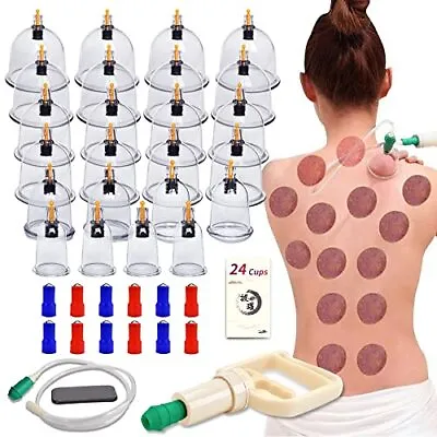 Cupping Set 24 Cups Hijama Cupping Therapy Set With Pump Vacuum Suction Cups • $34.53