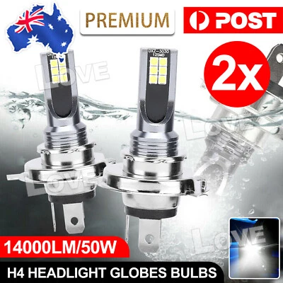 2x H4 LED Car Headlight Conversion Globes Canbus Bulbs Kit Beam 30000LM 50W IP68 • $12.75