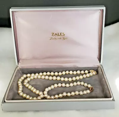 Zales 16  White Cultured Pearl Necklace 7  Bracelet Set 14K Yellow Gold Jewelry • $379.99