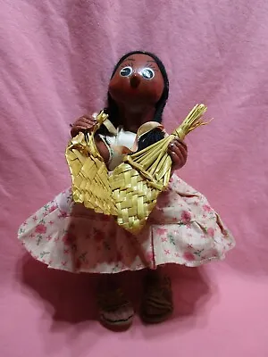 Vintage Mexican Hand Painted Oil Cloth Folklore 11” Doll • $25