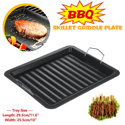 £8.29 • Buy Steel Frying Enamel Pan Grill BBQ Skillet Pancake Reversible Griddle Plate UK