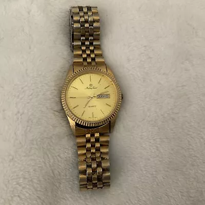 VINTAGE MATHEY TISSOT Day Date QUARTZ GOLD TONE MENs WATCH JAPAN Movement • $28.35