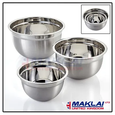 Stainless Steel MIXING BOWL SET Small Large Deep Metal Dish Salad Food Serving  • £15.99