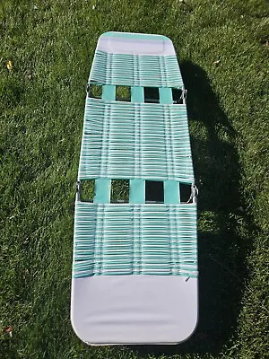 Folding Chaise Lounge Lawn Beach Chair Vinyl PVC Jelly Tubing Aqua White Vintage • $87.87