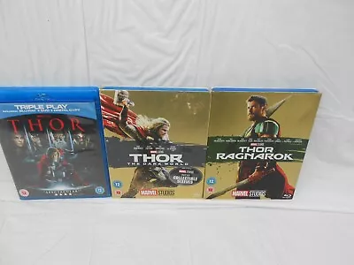 Marvel 3 X Blu Ray THOR ~ Region 2 ~ Rated 12A - Pre-Owened • £4