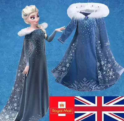 Christmas Costume Frozen Elsa Queen Kids Girls Cosplay Party Fancy Dress Outfit • £13.97