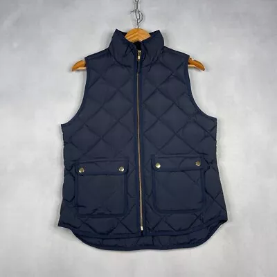 J Crew Vest Womens Small S Blue Quilted Down Puffer Full Zip Sleeveless Jacket • $16.41