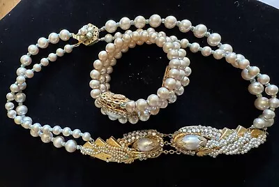 Vintage Miriam Haskell Pearl Necklace Bracelet Set • $62