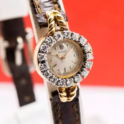 1950's VINTAGE ROLEX DIAMOND BEZEL 18K YELLOW GOLD MANUAL WIND LADIES WATCH • $1850