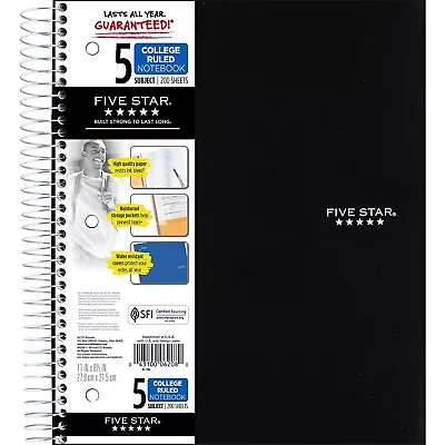 Five Star 5-Subject Notebook 8.5  X 11  College Ruled 200 Sheets 958110 • $15.95