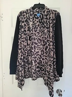 Plus Size 3x Simply Vera Wang Lounge Sweater Open Front Black And Brown Leopard • $14.99