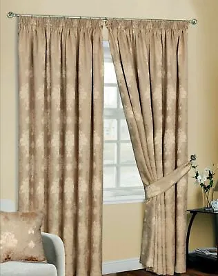New Luxury Jacquard Pencil Pleat Fully Lined Ready-Made Virginia Pair Curtains  • £9.29