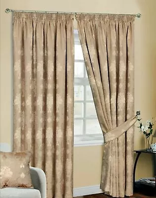 New Luxury Jacquard Pencil Pleat Fully Lined Ready-Made Virginia Pair Curtains  • £9.29