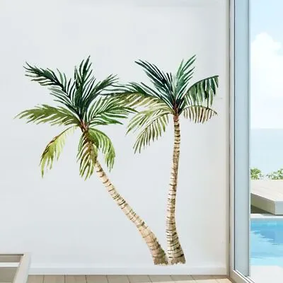 PVC Wall Stickers Green Palm Tree Pattern Smooth Flat Self-adhesive Decoration • $61.33