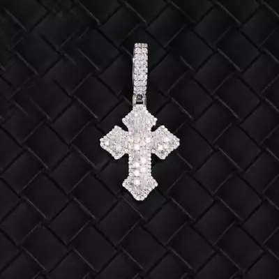 2.00 Ct Baguette Round Real Moissanite Men's Cross Pendant 14K White Gold Plated • $311.99