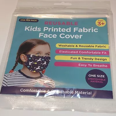 B&M REUSABLE  WASHABLE CHILDRENS KIDS PRINTED FACE COVERING  NAVY UNICORNS 3yr+ • £1.50