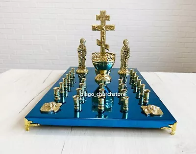 Panikhida Memorial Tray Blue Funeral Table Cover With Calvary For 24 Candles • $239.28