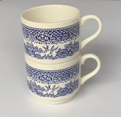 Blue Willow Coffee Tea Cups. Very Old. Made In USA. Stackable Set Of 2. • $23.75