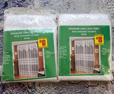 Macrame  Look  Lace Panel Vintage Curtain  Myra  58 Wx84 L White  LOT OF 2 • $20