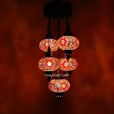 £194.95 • Buy Turkish Moroccan Mosaic Hanging Ceiling Chandelier Lamp Light 5 Large Globe
