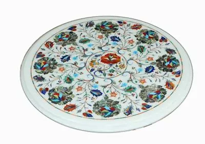 £256.44 • Buy 12  Round Marble Side End Table Top Semi Precious Stones Inlay Home Decor