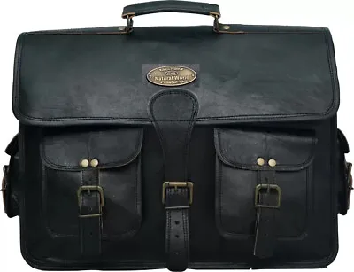 Vintage Laptop Messenger Briefcase Bag Satchel Black Men's Buff Leather 18 Inch • $51.70