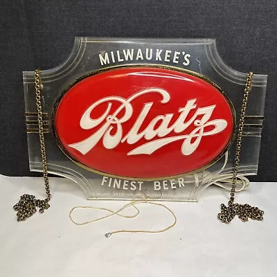 Vintage Blatz Milwaukee's Finest Beer Lighted Hanging Advertising Sign - WORKS • $249