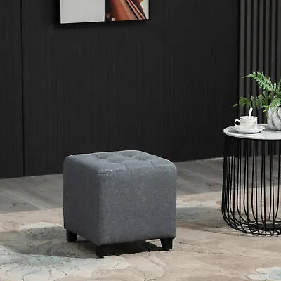 Tufted Ottoman Linen-Touch Fabric Upholstered Footstool Footrest Coffee Table • £31.99