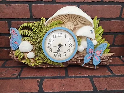 VTG 1970’s Burwood Wall Clock Mushrooms Ferns Garden Butterfly New Haven Repaint • $28.99