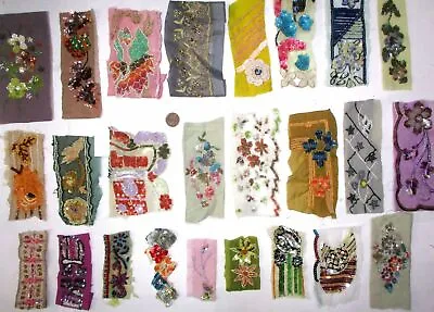 VERY RARE LOT Antique Vintage Sari TRIM LACE RIBBON 25 Pc BEADS SEQUIN 2 To4  NR • $20.67