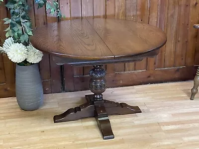 Vintage Jaycee Round Dining Table  Extending Oak Pedestal Kitchen Table • £425