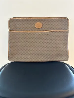 GUCCI AUTH Vintage Leather Brown Monogram Laptop Case Briefcase Clutch Bag Large • $249.99