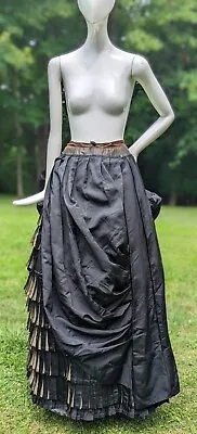 Victorian 1880’s Asymmetrical Bustle Skirt W B+w Pleat Side  • $488.24
