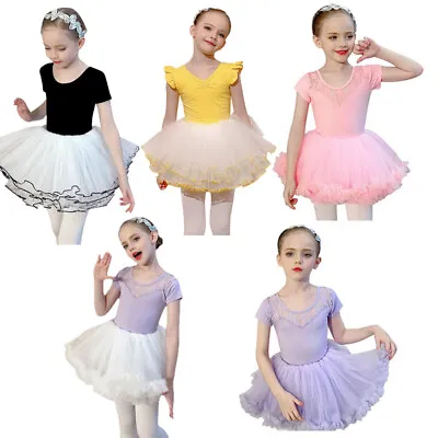 £12.69 • Buy Girls Short Sleeve Ballet Leotards Dance Skirt Ballerina Dress Fluffy Tutu Dress