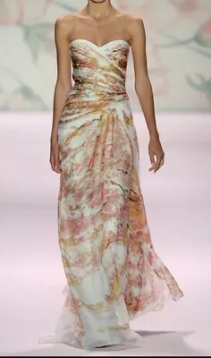 Monique Lhuillier Collection 2013 Runway Floral Long Gown Silk Maxi Dress US 0 2 • $1458.70