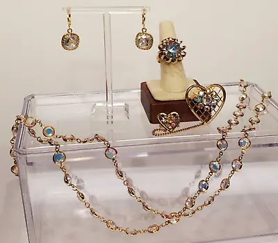 Curated Set Of Vintage Designer AB Swarovski Crystal Gold Tone Jewelry • $96