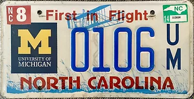 2014 North Carolina University Of Michigan License Plate EXPIRED • $139