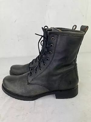 Frye Veronica Combat BOOTS Size 10 B Black Brushed Off Leather 76271 • $50