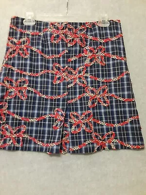 Frenchie Mini Skirt Women's Blue White Plaid Red Ribbon Americana Small Zips • $9