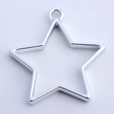 £3.79 • Buy Hollow LARGE Star Pendants Silver FLAT Open Back Bezel Resin Flower Jewellery