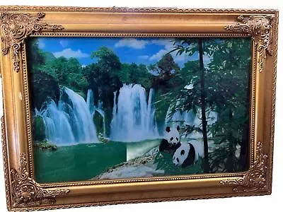 Vintage Rare Panda Bears Framed Light Up Picture Motion Waterfall Video • $40.99