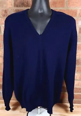 McGeorge Of Scotland Shetland Blue Lambswool V Neck Sweater Mens Size 44 • $37.99