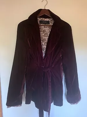 Zara Burgundy Velvet Coat Jacket With Belt Size S • $19