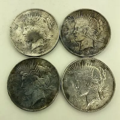 Lot Of FOUR (4) 1922-P  US Peace Silver Dollars 90 % 1922-P  Toned • $51