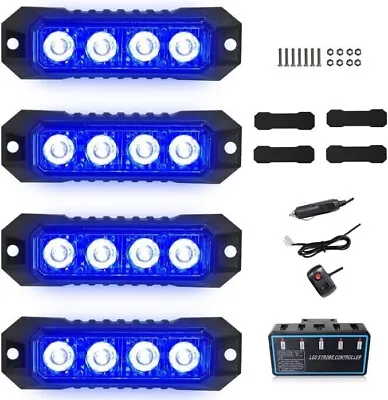 4PCS Strobe 4-LED Blue Car Warning Grille Lamp Head Flash Lights Kit • $69