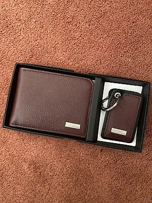 Men’s New Calvin Klein Burgundy Leather Wallet And Keychain Set • £22.50