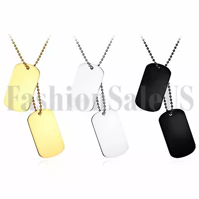 Men's Womens Stainless Steel Army Military ID 2 Dog Tag Pendant Chain Necklace • $8.99