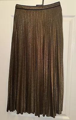 Zara Women's Metallic Shimmery Midi Skirt Size Medium Gold Stretchy Waist • $19.90