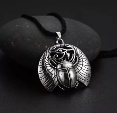 Scarab Beetle Pendant Necklace  Eye Of Horus Egyptian + Free Gift Paunch • £5.85